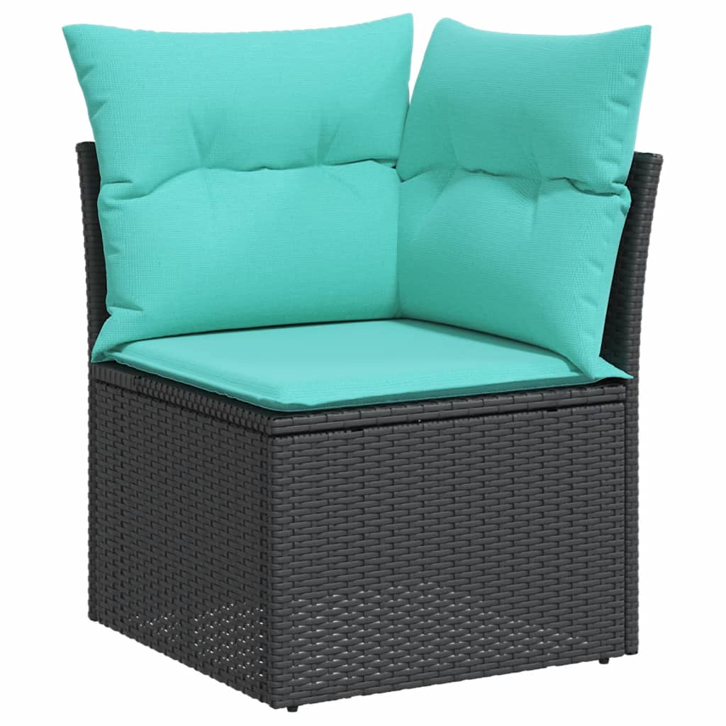 10 pcs conjunto de sofás p/ jardim c/ almofadões vime PE preto