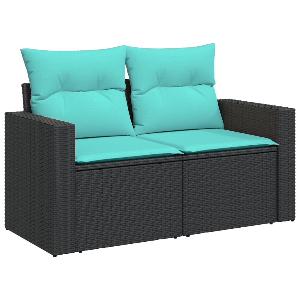 10 pcs conjunto de sofás p/ jardim c/ almofadões vime PE preto