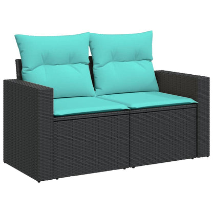 10 pcs conjunto de sofás p/ jardim c/ almofadões vime PE preto
