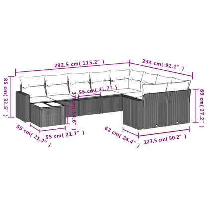 10 pcs conjunto de sofás p/ jardim c/ almofadões vime PE preto