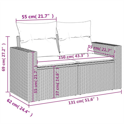 10 pcs conjunto de sofás p/ jardim c/ almofadões vime PE preto