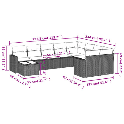 10 pcs conjunto de sofás p/ jardim com almofadões vime PE bege