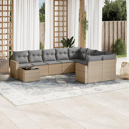 10 pcs conjunto de sofás p/ jardim com almofadões vime PE bege