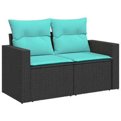 10 pcs conjunto de sofás p/ jardim c/ almofadões vime PE preto