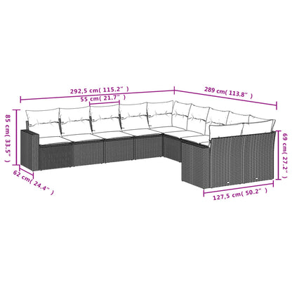 10 pcs conjunto de sofás p/ jardim c/ almofadões vime PE preto
