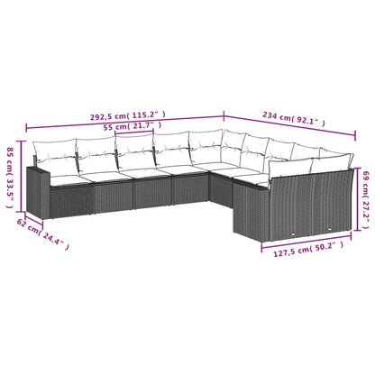 10 pcs conjunto de sofás p/ jardim com almofadões vime PE bege