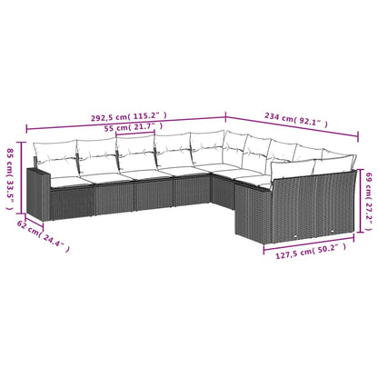 10 pcs conjunto de sofás p/ jardim com almofadões vime PE bege