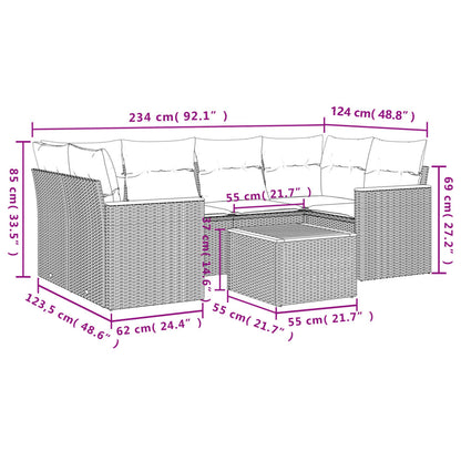7 pcs conjunto de sofás p/ jardim com almofadões vime PE bege