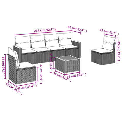 7 pcs conjunto de sofás p/ jardim com almofadões vime PE bege
