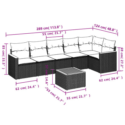7 pcs conjunto de sofás p/ jardim com almofadões vime PE bege