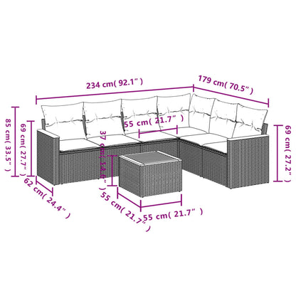 7 pcs conjunto de sofás p/ jardim com almofadões vime PE bege