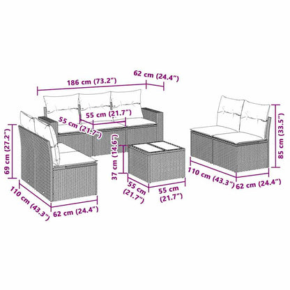 8 pcs conj. sofás jardim c/ almofadões vime PE cinzento-claro