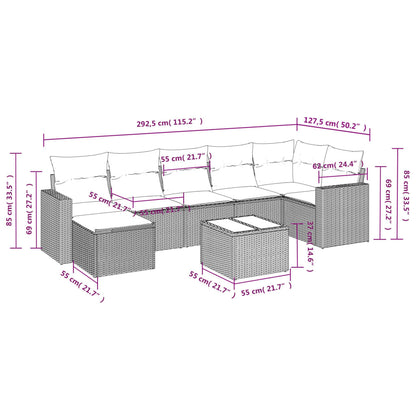 8 pcs conjunto sofás de jardim c/ almofadões vime PE castanho
