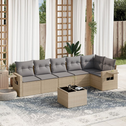 7 pcs conjunto de sofás p/ jardim com almofadões vime PE bege