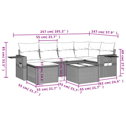 7 pcs conjunto de sofás p/ jardim com almofadões vime PE bege