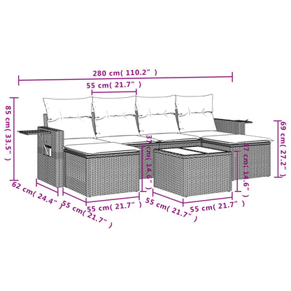 7 pcs conjunto de sofás p/ jardim com almofadões vime PE bege