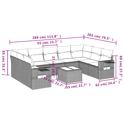 10 pcs conjunto de sofás p/ jardim com almofadões vime PE bege