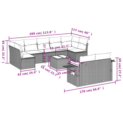 10 pcs conjunto de sofás p/ jardim com almofadões vime PE bege