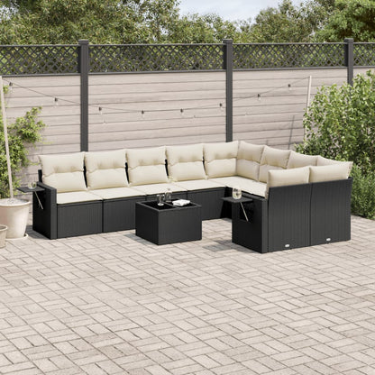10 pcs conjunto sofás de jardim c/ almofadões vime PE preto