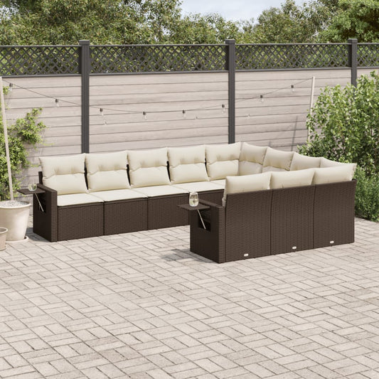 10 pcs conj. sofás jardim com almofadões vime PE castanho