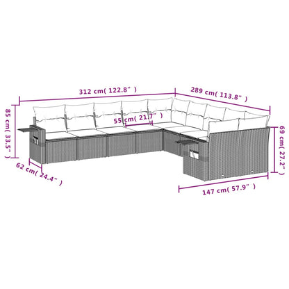 10 pcs conjunto de sofás p/ jardim com almofadões vime PE bege