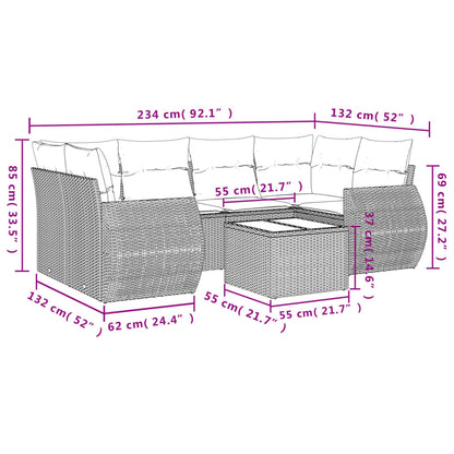7 pcs conjunto de sofás p/ jardim com almofadões vime PE bege