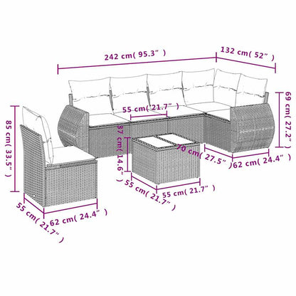 7 pcs conjunto de sofás p/ jardim com almofadões vime PE bege