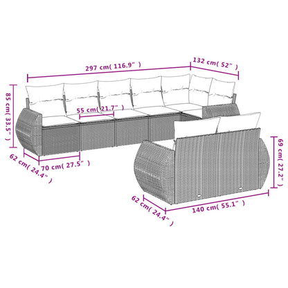 8 pcs conjunto sofás de jardim c/ almofadões vime PE castanho