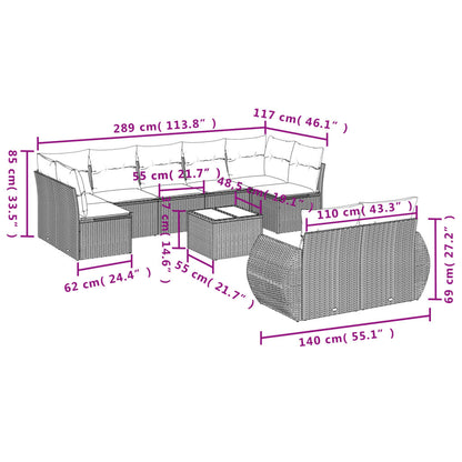10 pcs conjunto de sofás p/ jardim com almofadões vime PE bege