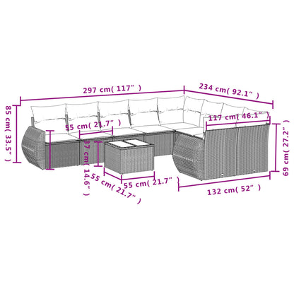 10 pcs conjunto de sofás p/ jardim com almofadões vime PE bege