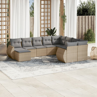 10 pcs conjunto de sofás p/ jardim com almofadões vime PE bege