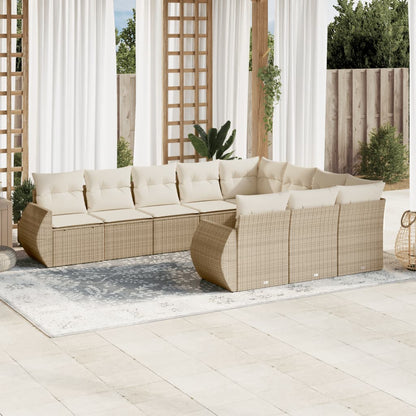 10 pcs conjunto de sofás p/ jardim com almofadões vime PE bege