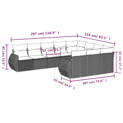 10 pcs conjunto de sofás p/ jardim com almofadões vime PE bege