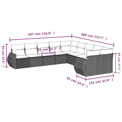 10 pcs conjunto de sofás p/ jardim com almofadões vime PE bege