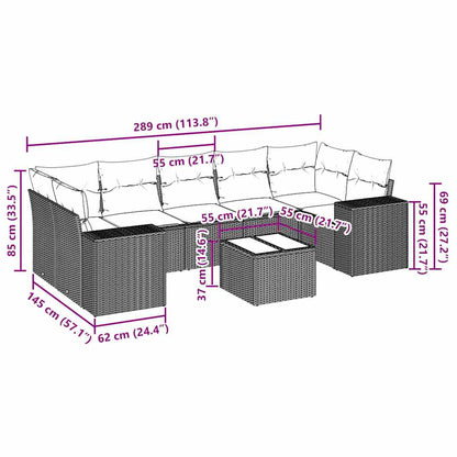 8 pcs conj. sofás jardim c/ almofadões vime PE cinzento-claro