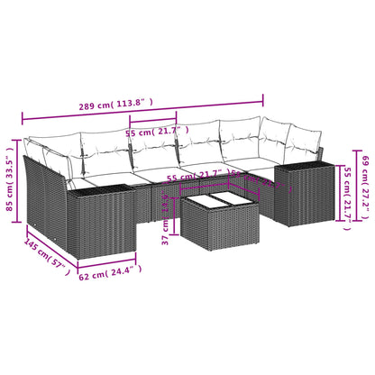8 pcs conjunto sofás de jardim c/ almofadões vime PE castanho