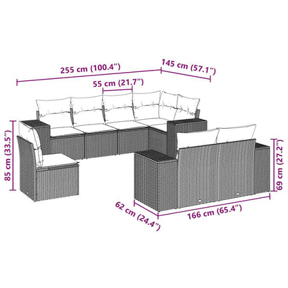 8 pcs conj. sofás jardim c/ almofadões vime PE cinzento-claro