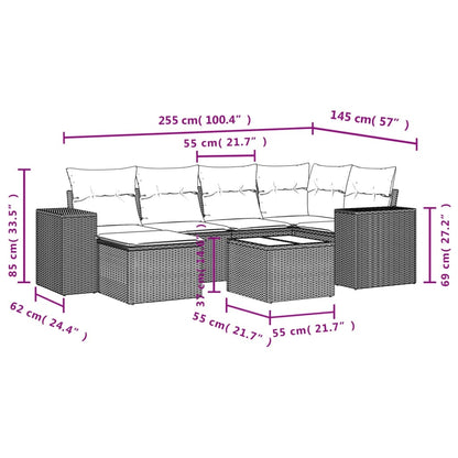 7 pcs conjunto de sofás p/ jardim com almofadões vime PE bege