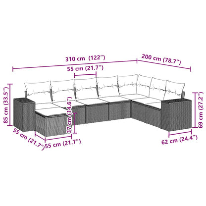 8 pcs conj. sofás jardim c/ almofadões vime PE cinzento-claro