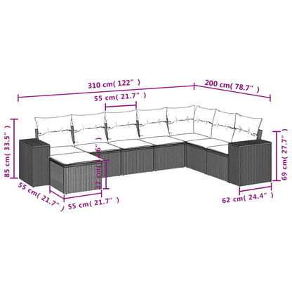 8 pcs conjunto sofás de jardim c/ almofadões vime PE castanho