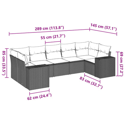 7 pcs conjunto de sofás p/ jardim com almofadões vime PE bege