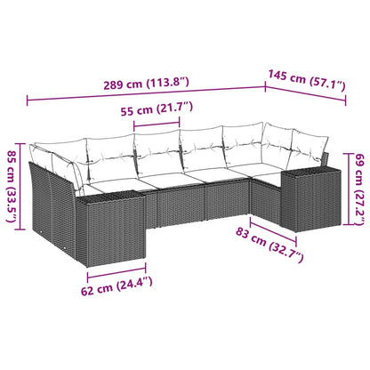 7 pcs conjunto de sofás p/ jardim com almofadões vime PE bege
