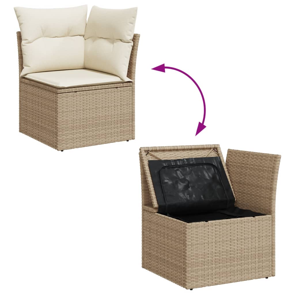 10 pcs conjunto de sofás p/ jardim com almofadões vime PE bege