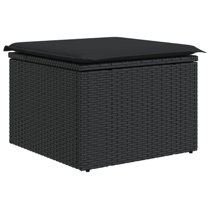 10 pcs conjunto sofás de jardim c/ almofadões vime PE preto