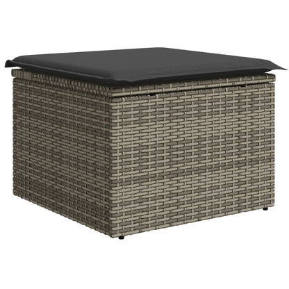 10 pcs conjunto sofás de jardim c/ almofadões vime PE cinzento