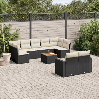 10 pcs conjunto sofás de jardim c/ almofadões vime PE preto