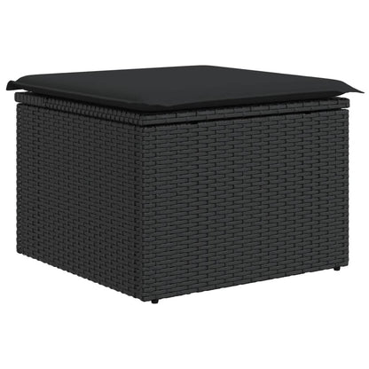 10 pcs conjunto sofás de jardim c/ almofadões vime PE preto