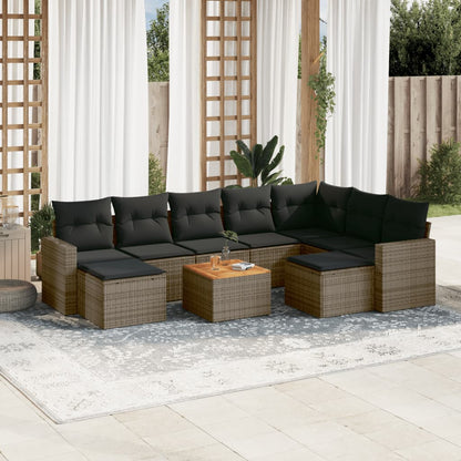 10 pcs conjunto sofás de jardim c/ almofadões vime PE cinzento