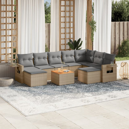 10 pcs conj. sofás jardim c/ almofadões vime PE bege misturado