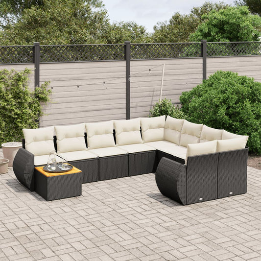 10 pcs conjunto sofás de jardim c/ almofadões vime PE preto
